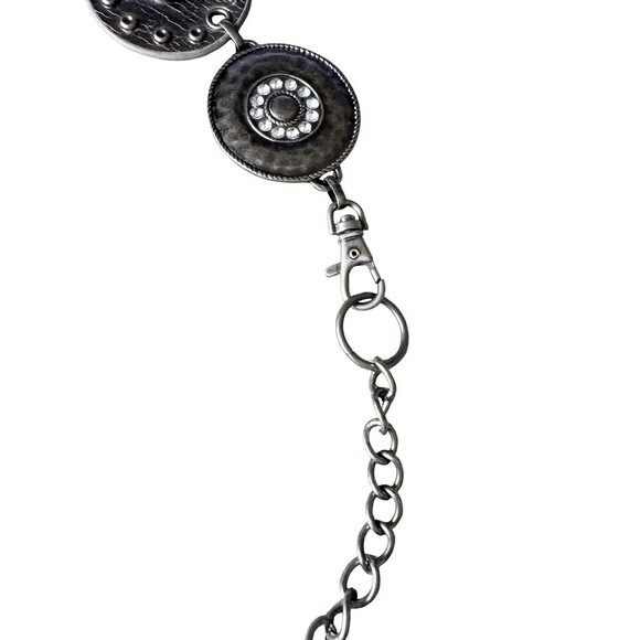 Belt Vintage Y2K Silver Disc Chain Rhinestone Studded Faux Leather Statement main image 5